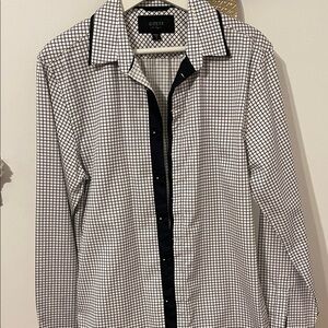 GUESS Men's Black and White Grid Shirt